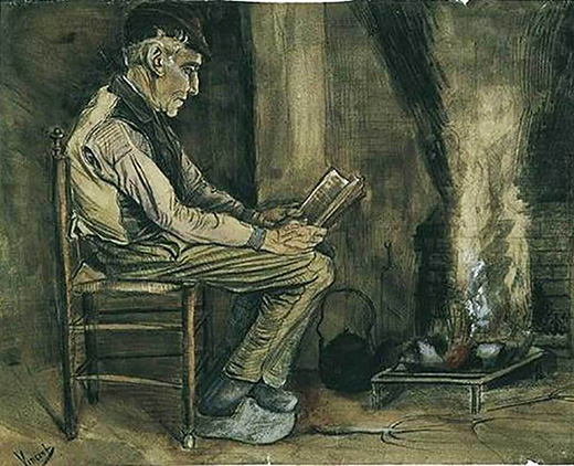 Farmer Sitting At The Fireside Reading Vincent Van Gogh Oil Painting LP05509 - Σόλων ΜΚΟ