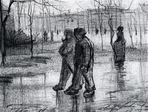 a public garden with people walking in the rain 1886 - Σόλων ΜΚΟ